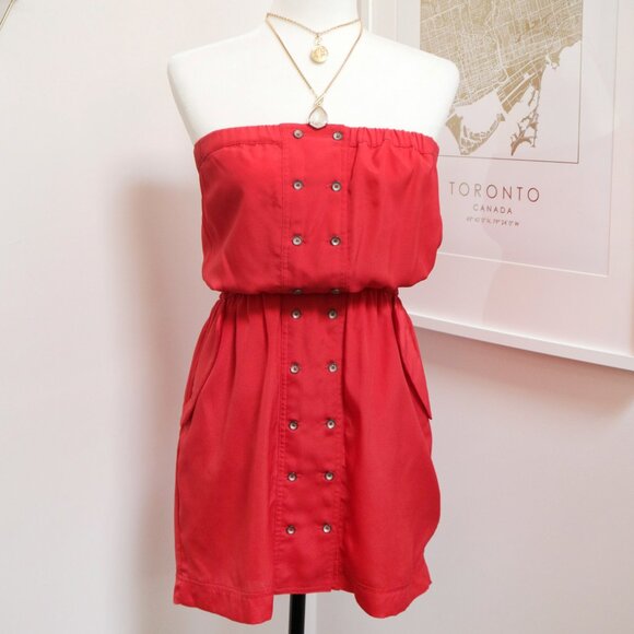 BCBGeneration Tomato Red Nautical Mini Strapless Dress - Picture 1 of 9